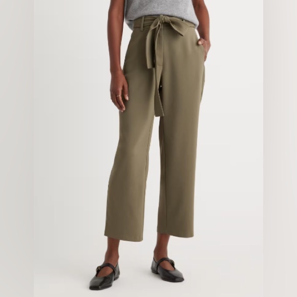 Quince Pants - Quince Stretch Crepe Paperbag Waist Pants in Olive – Size 0